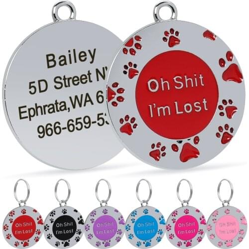 Dog Tag Dog Collar Accessories Pet Puppy Cat Name ID Tag Personalized Custom Dog Tags Engraved Paw For Dogs Cats Pink Anti-lost