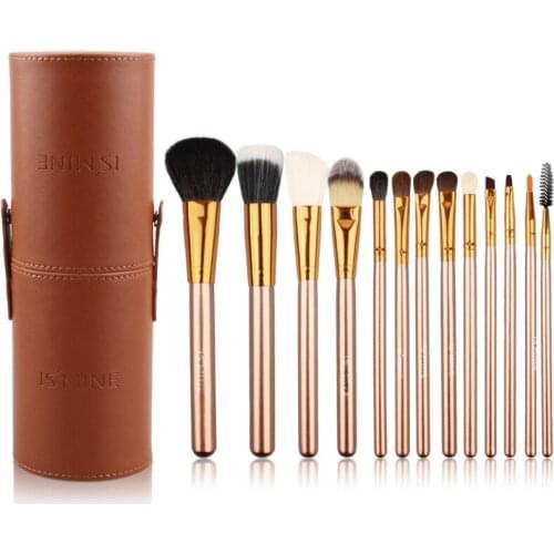 High quality 13 pcs soft synthetic hair make up brush set PU barrel cosmetic brushes with container