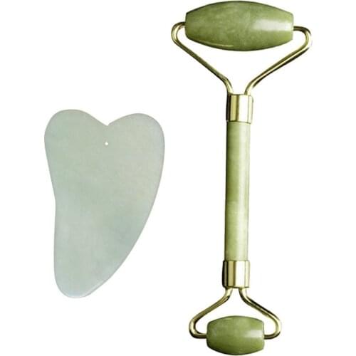 2pcs Natural Jade Face Roller Guasha Board SPA Therapy Face Roller Guasha Board SPA Therapy Skin Beauty Care