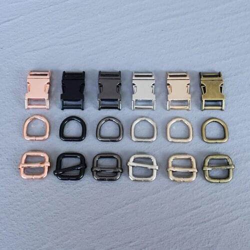 20 Sets 15mm Metal Straps Slider D Ring Release Belt Buckle for Pet Dog Collar Paracord Sewing Accessory Strong Hardware 15-3S