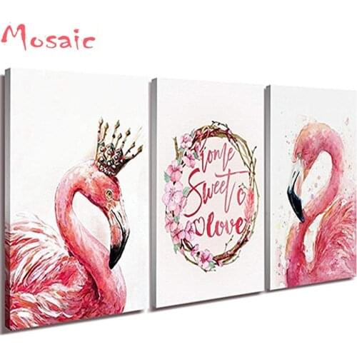 3d Diamond Embroidery,3 piece Elegant Pink Flamingo King and Queen Pictures,Sweet Love,diy 5d diamond painting cross stitch kits