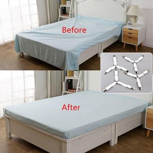 4Pcs/Set Bed Sheet Clip Bed Sheet Belt Fastener Mattress Elastic Non-Slip Nylon Clips Bed Tidy Blanket Gripper White and Black