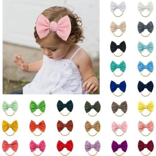40Pcs/Lot 5.5'' Solid Waffle Hair Bow Headband Girls Elastic Nylon Hairband New Fashion Spring Photo Pro Accessories Bulk Price