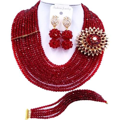 ACZUV Wine African Beads Necklace Jewelry Set Nigerian Wedding Jewelry Sets 10C-DS006