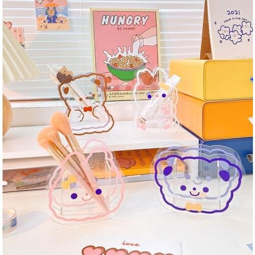 Acrylic Pen Holder Desktop Organizer Ins Kawaii Creative Cute Bear Bunny Office Stationery Cosmetics Storage Box Coaster Clips