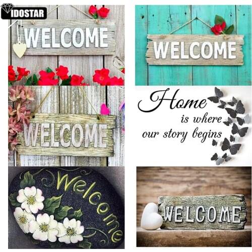 IOOSTAR Square Round Drill 5D Diamond Painting Environmental Crafts Full Diamond Embroidery "Flower text landscape" Home decor