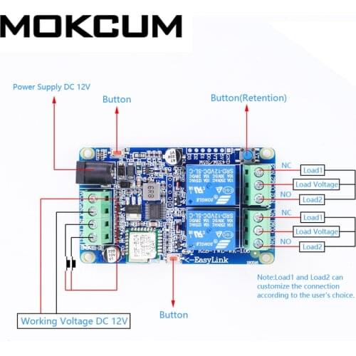 DC 12V 2.4G IoT Wireless Transceiver 2Bit WIFI Intelligent Controller Switch 10A Relay Module 2-Channel APP Control