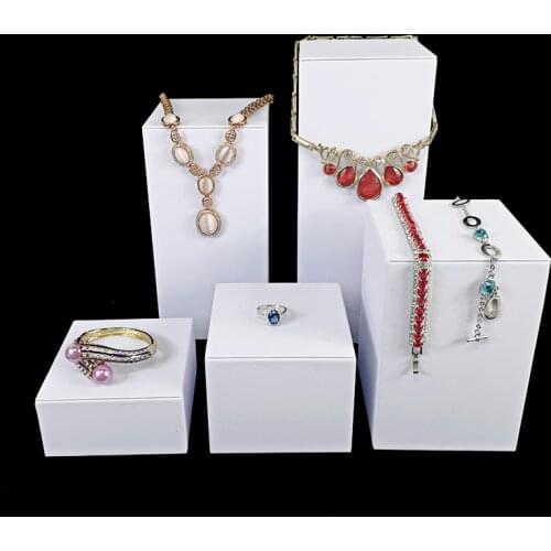 Pure White PU Jewelry Display Counter Showcase Earring Necklace Watch Display Holder Square Column Cosmetic Show Display Stand