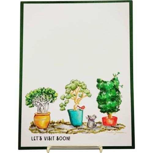 Lets Visit Soon Potted Plants Cat Bird Metal Cutting Dies Matching Clear Silicone Stamp DIY Crafts Card Making Scrapbooking