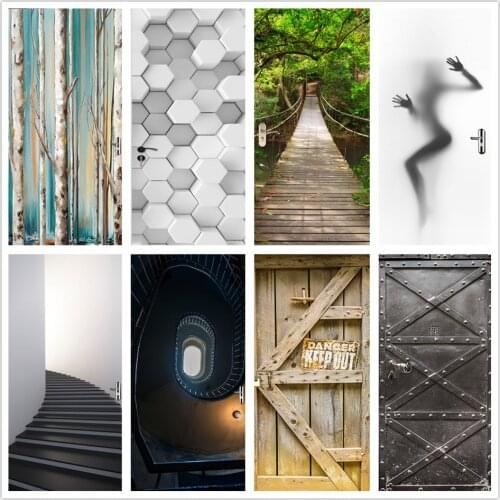 Wood Grain Stickers on the Doors Peel and Stick Wallpaper Vinyl Adhesive Waterproof Room Decoration Stair Posters deurstickers