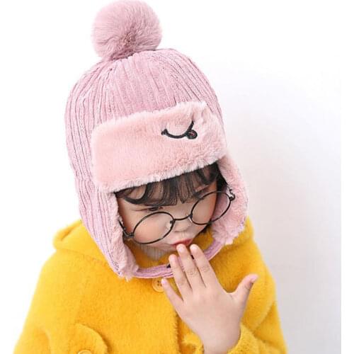 Doitbest 2 to 6 years old Boys girl Beanies bomber hat fur inside Hairball Winter Korean princess Children girls Earflap Caps