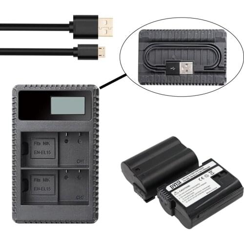 DVISI 2pcs EN-EL15 EN EL15 ENEL15 Battery + LCD USB Dual Charger For Nikon D7000 D7100 D800 D800E D600 D610 D810 D7200 V1 Camera