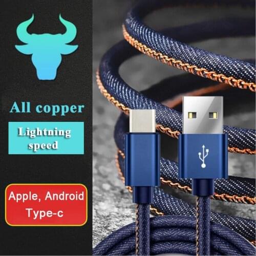 Denim USB data cable type-c Android IOS fast charging USB cable phone charging cord micro usb cable usb c at a loss clearance
