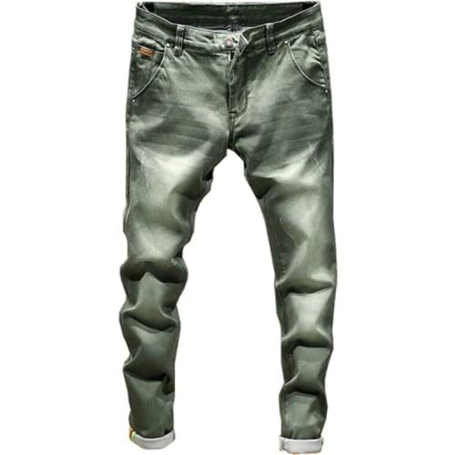Men Skinny Stretch Jeans Mens Colourd Jeans Fashion Slim Fit Jeans Casual Pants Trousers Jean Male Green Black Blue White