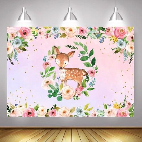 Photography Backdrop Floral Elk Newborn Birthday Background Flowers Green Leaf Jungle Forest Backdrops Baby Shower Photocall