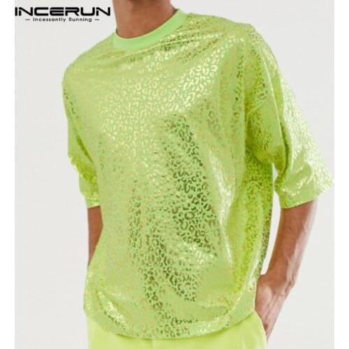 INCERUN Men Casual T Shirt Printed O Neck Half Sleeve 2021 Shiny Tees Loose Camiseta Streetwear Fashion Brand Men T-shirts S-5XL
