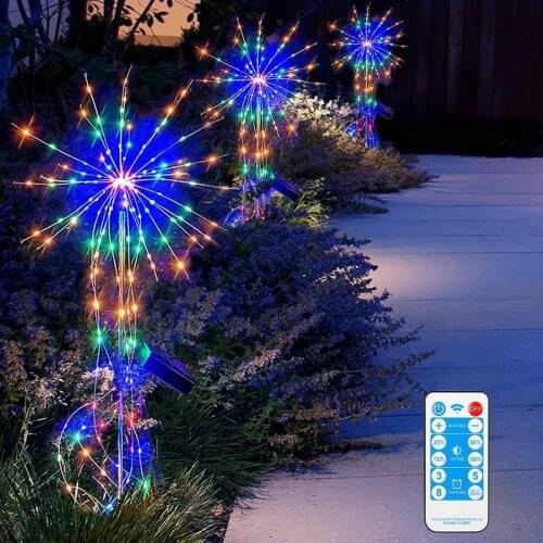 120/150/200Leds Firework Lights Solar Power Outdoor Dandelion Fireworks Lamp Flash String Xmas Lights for Garden Lawn Landscape