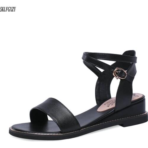 2020 Hot Slae New Shoes Woman Buckle Genuine Leather Shoes Women Casual Wedges Shoes Women Leisure Sandals Women Big Size34-43