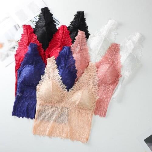 Summer Sexy Lace Bralette Women Hollow Out Tank Tops Deep V-neck Sleeveless Solid Color Vest Camisole
