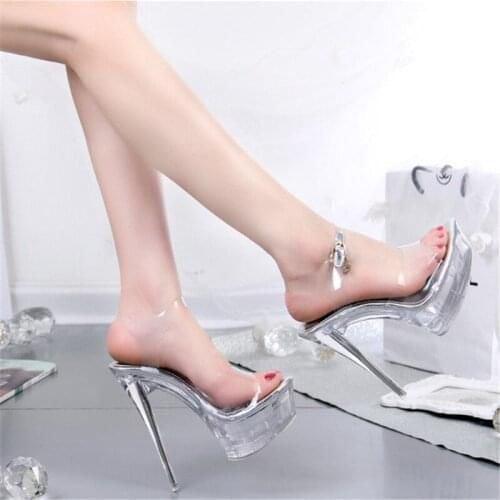 Summer high heel shoes 14 cm, waterproof platform crystal model walk, sandals