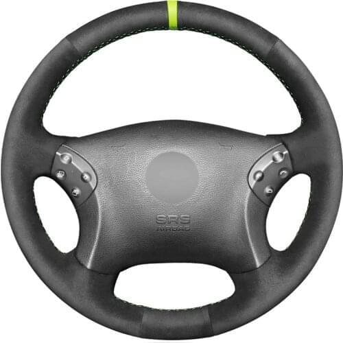 Hand Sew Black Suede Green Marker Car Steering Wheel Cover for Mercedes Benz W203 C-Class 2001 2002 2003 2004 2005 20062007