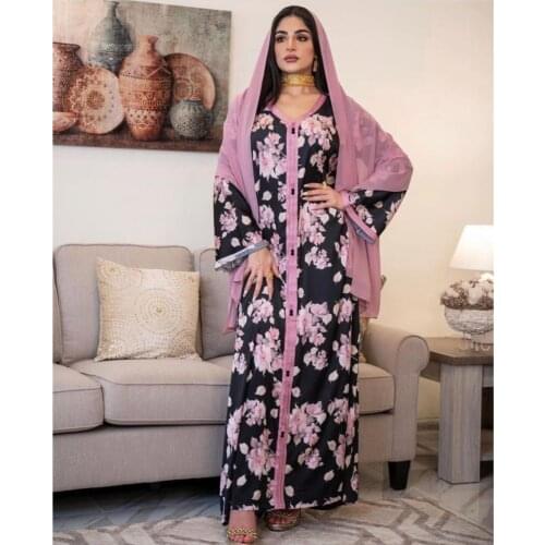 Muslim Robes Ladies Middle East Dubai Turkey Arab Ramadan Clothing Floral Long Sleeve Dress Stylish Elegant New Spring Summer