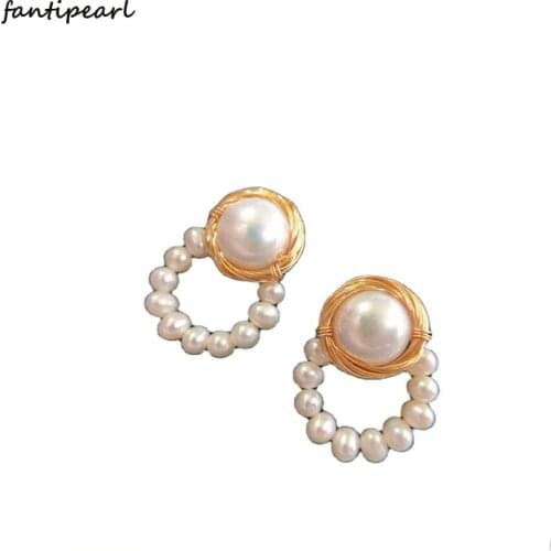 Natural Freshwater Pearl Stud Earrings Simple Winding New Fashion All-match 14K Gold S925 Silver Needle Stud Earrings