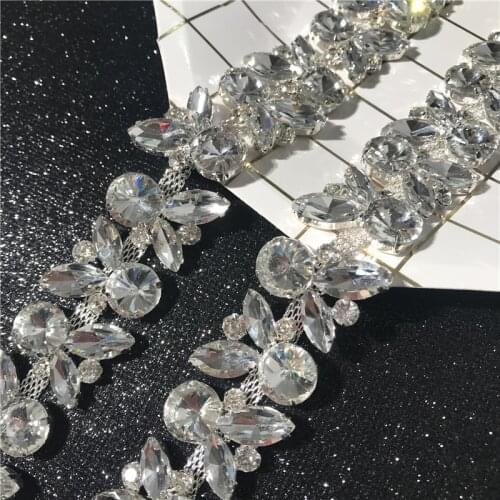 New Arrival White Glass Rhinestone Flower Chain Horse Eye Round Crystal Trim Shoelace Decorate Wedding Dress Garment Accessories