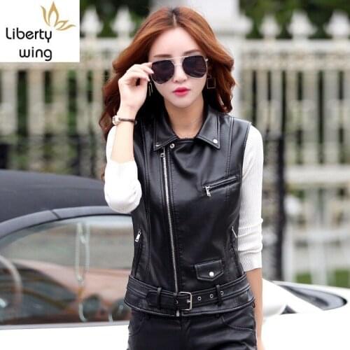New Brand Locomotive Women Sleeveless Jacket Lady Red Short Waistcoat Female Spring Autumn PU Leather Woman Vest Tide