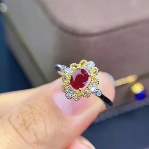 Charming natural ruby ring woman 925 sterling silver ring oval natural gem red color girl birthday gift Valentine gift