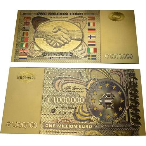One Million Colored Euro Gold Foil Banknote With with gold foil envope 24 Gold Plated For Collection And Gifts
