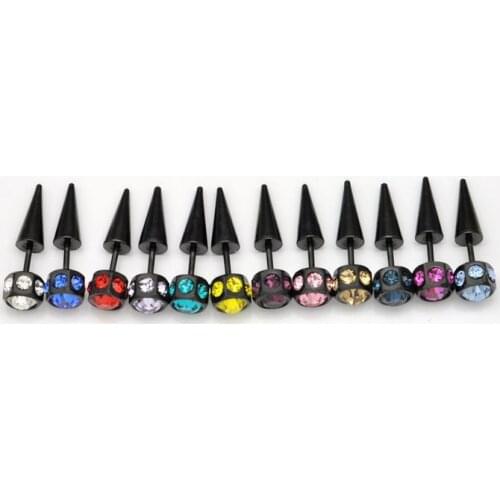 Wholesale 60pcs mix 12 colors spike earrings men punk 5stone fashion stud earrings 2013 hot sale jewelry