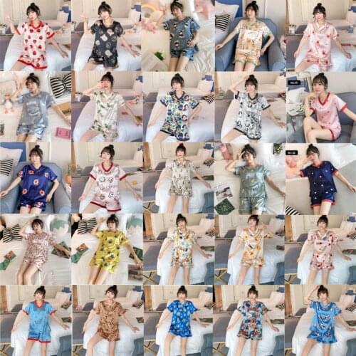 Short Sleeve Pajamas Silk Set 2 Pcs Women Sleepwear Shirt Nightwear for Women Short Top Pant Home Wear Young Girl Pyjamas
