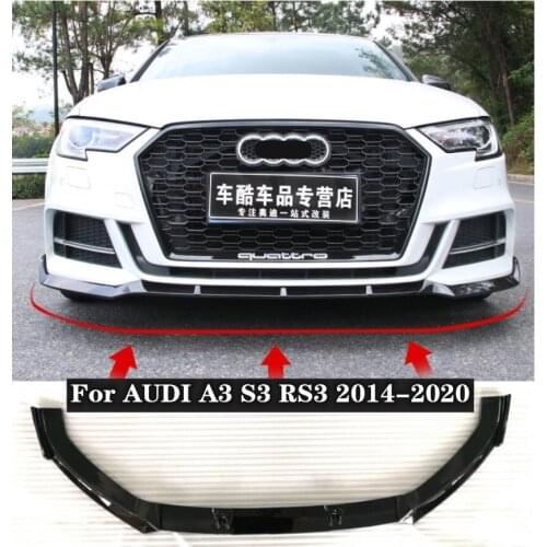 3Pcs/1set ABS Black Car Bumper Front Lip Protector Cover Fits For AUDI A3 S3 2014 2015 2016 2017 2018 2019 2020