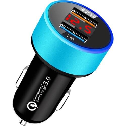 QC3.0 Digital Display 18W Car Charger Fast Charging + 2.4a Dual Port USB Car Charging