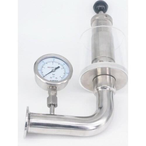 1.5" Tri Clamp 0.2-2.2 Bar Adjustable Pressure Relief Safety Valve Sanitary SUS304 With Pressure gauge