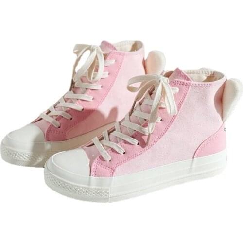 Kawaii Rabbit Ear Cute Girl Pink High-Top Canvas Shoes 2021 New Lolita Womens Shoes All-Match Casual Shoes For Female Students