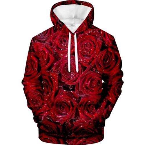 Womens 2021 Hot Flower Pattern Hoodie Mens and Womens Tops Hip Hop Pink 3D Romantic Fashion Long Sleeve Hip Hop Sweatshirt