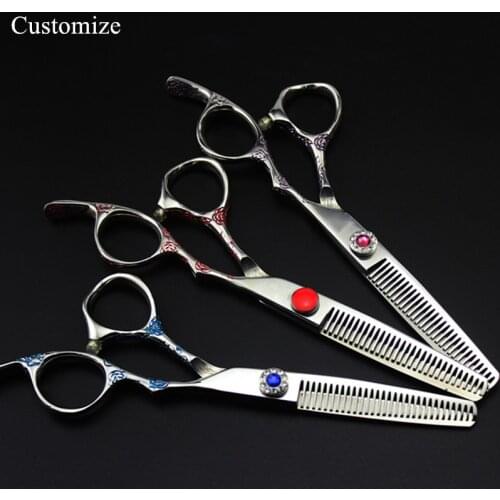 Customize logo japan 440c 6'' color plum hair salon scissors cutting barber makas scissor Thinning shears hairdressing scissors