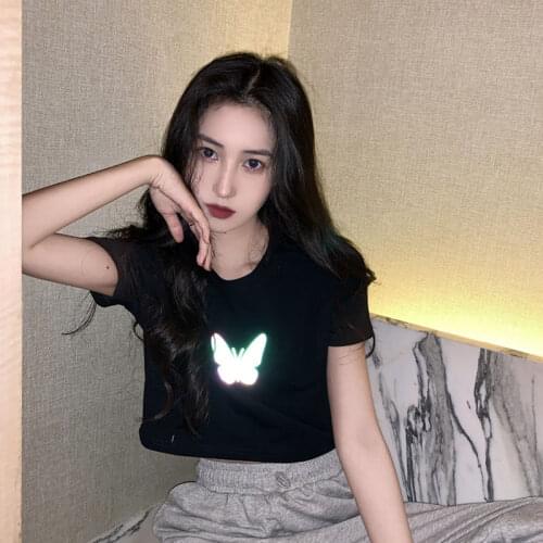 The new listing women casual loose butterfly print tshirt short fashion vintage harajuku brandy melville style crop top t-shirt