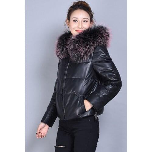 Genuine Sheepskin Female Real Leather Jacket Winter Coat Women Fox Fur Collar Warm Down Jackets Chaqueta Mujer MY
