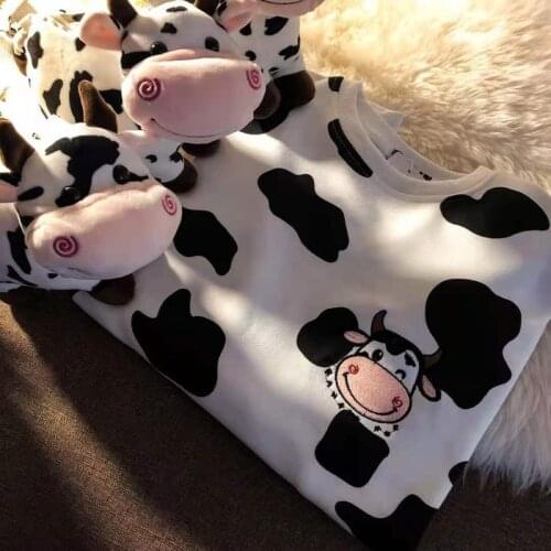 Kawaii Cow Print Sweatshirt Women Japanese Harajuku Cute Milk Embroidery Long Sleeve Hoodie Sweatshirt 2021 Fashion Hoodies