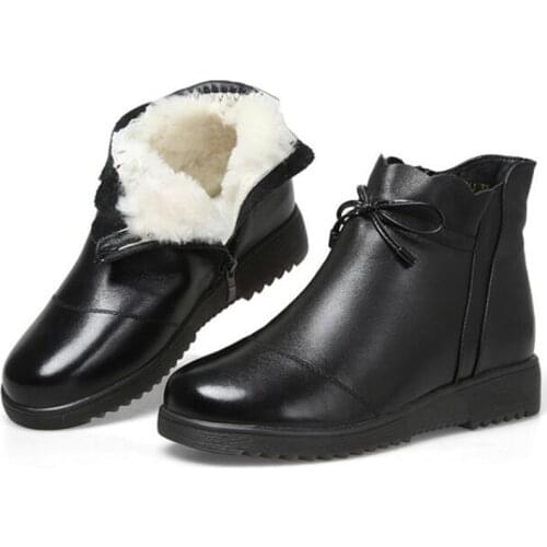 HOT 2021 New Fashion Cowhide Wool Boots Warm Winter Boots Women Snow Boots Flat Non-slip Genuine Leather Shoes Snow Knight Boots