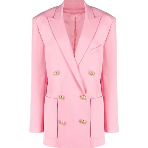 HIGH QUALITY Newest 2021 Designer Jacket Womens Double Breasted Lion Buttons Loose Long Blazer
