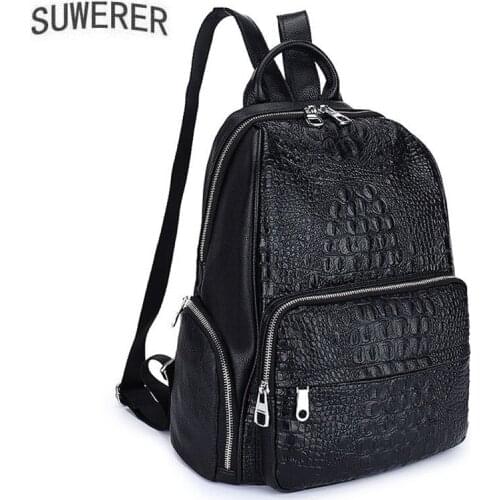 2021 New Crocodile leather Double Backpack Real Cowhide ladies shoulder bag high quality retro casual student schoolbag female