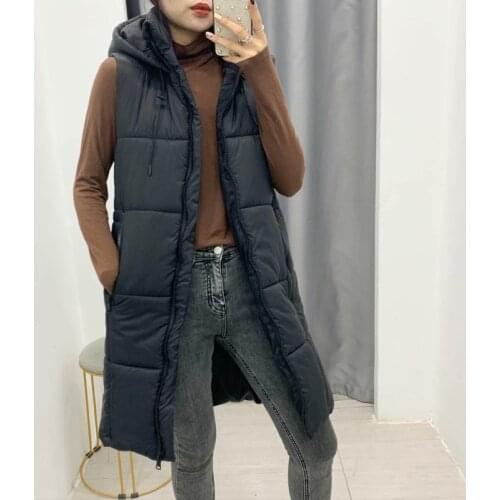 Za Vest Woman Winter Fashion 2020 Womens Vest Coats Warm Down Cotton Long Vest Jacket Women Sleeveless Hooded Women Tops