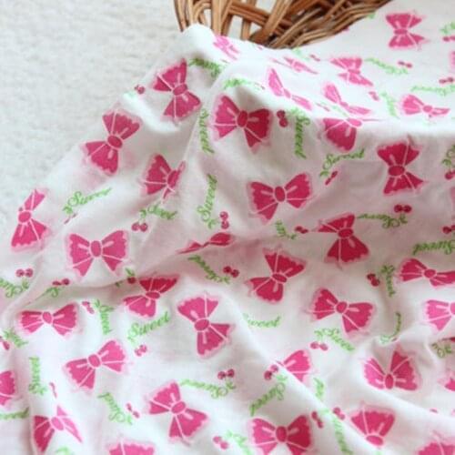 1Meter Natural Modal Knit Thin Fabrics Elastic Spandex Cherry Bow Print Jersey Fabric Sewing Children Clothes Craft Handmade DIY