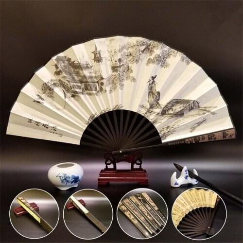 Vintage Silk Folding Fan Chinese Style Bamboo Dance Hand Fan Wedding Party Home Decoration Ornaments