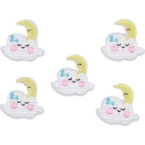 10pcs Cartoon Cloudy Moon Patches Cute Smile Face Stickers for Kids Clothes Shoes School Bags Decoration Iron On Appliques Badge