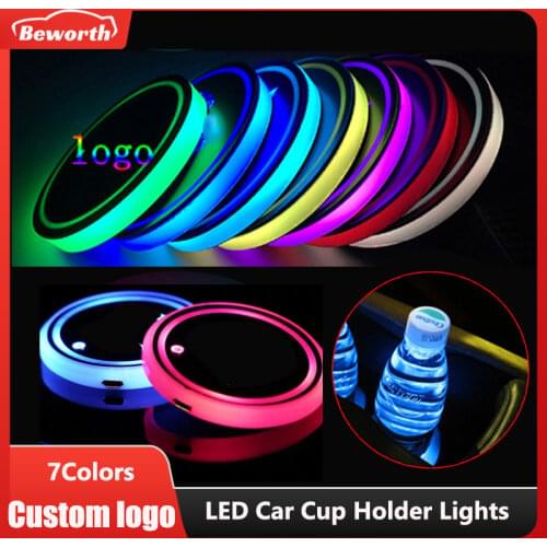 2Pcs 7Colors LED Car Cup Holder Lights For Tesla Model 3 Y X 2021 Changing USB Luminous Coaster Water Cup Bottle Pad Accessories